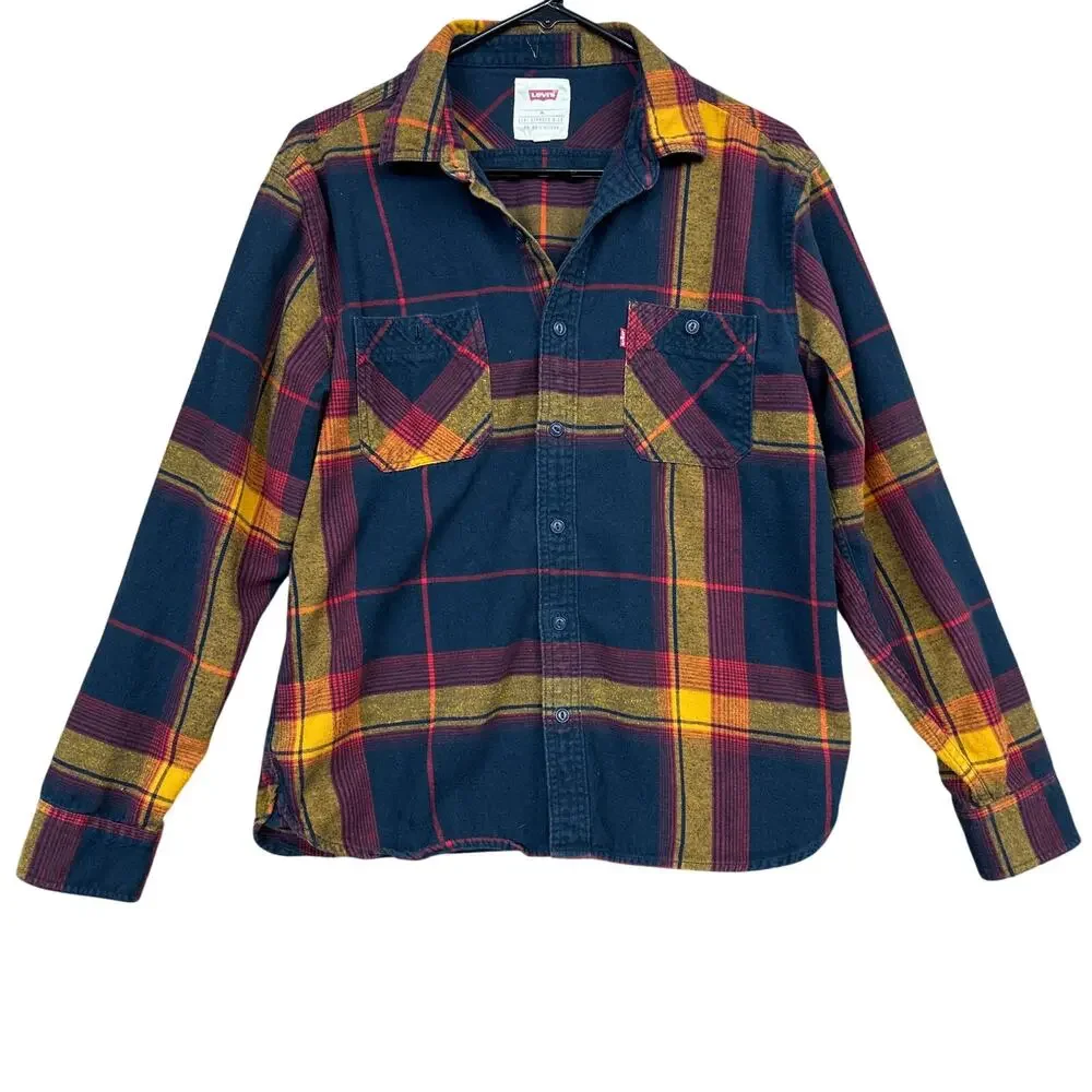 Levis Mens Shirt Multicolor Plaid Flannel Button Down Long Sleeve Cotton Medium